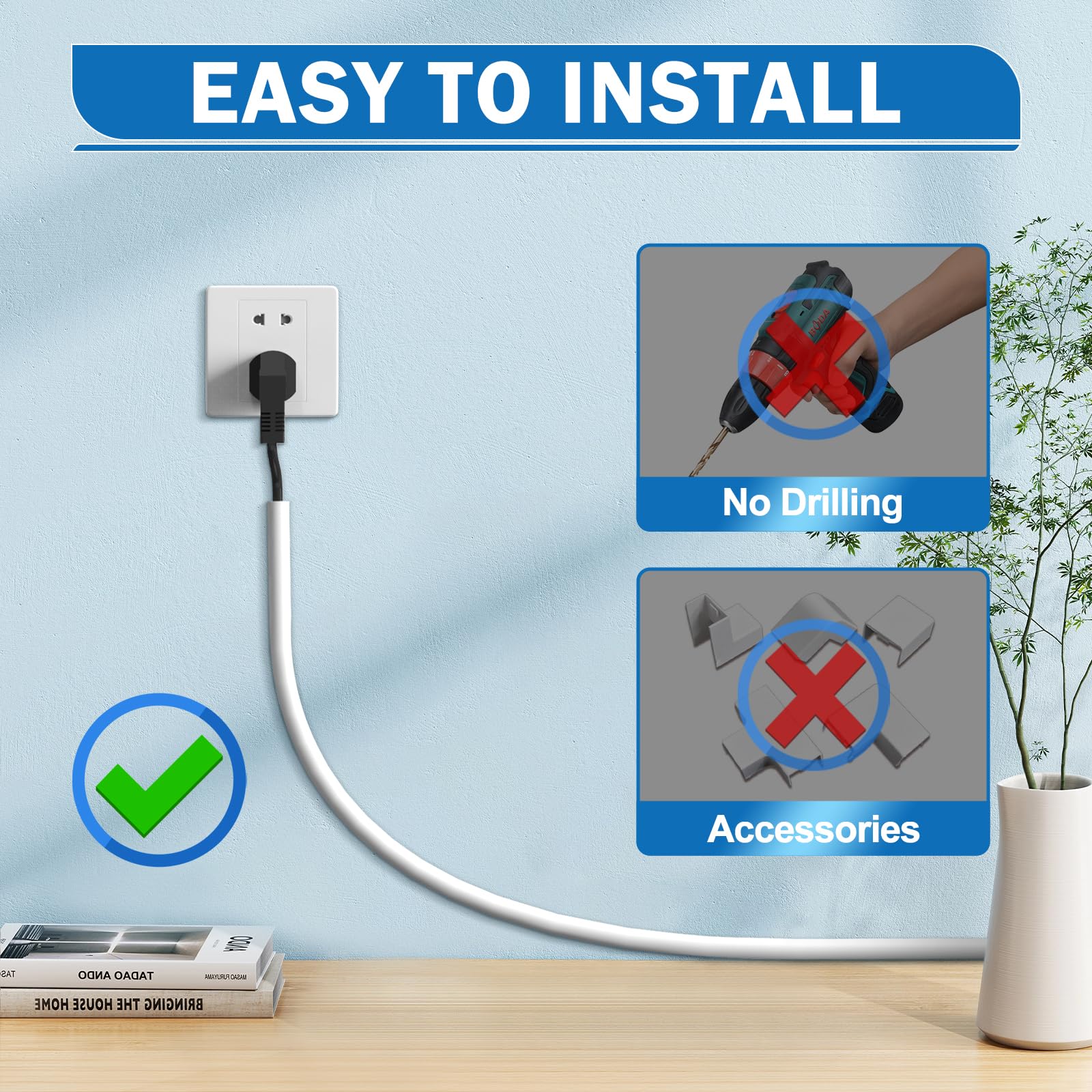 Uomtfai Wall Cord Hider 39 Inch   Self Adhesive Wire Cover Raceway For Walls, Flexible Pvc Cable Concealer For Home And Office,